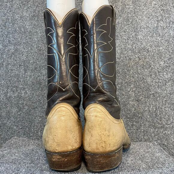 Vintage Tony Lama Men 10 Cowboy Boot Two Tone Brown Cream Leather Western Stitch main image 5
